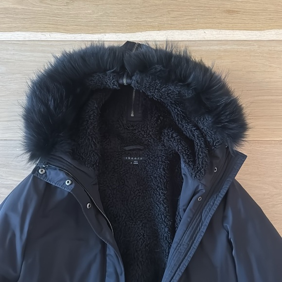 Theory - Women's Nylon Parka w/ Fur Trim Hood - Black - M - Picture 2 of 7